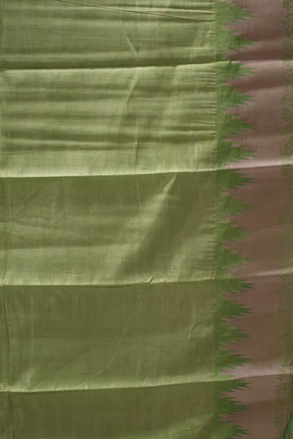 Semi Tussar Saree - Lite Green Temp Flower