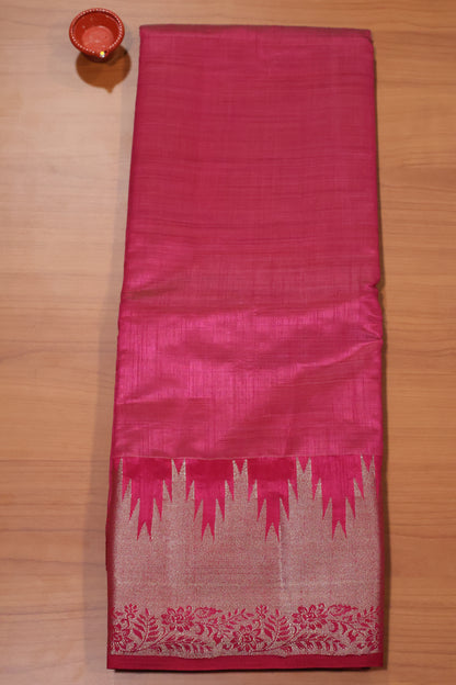 Semi Tussar Saree - Magenta Temp Flower