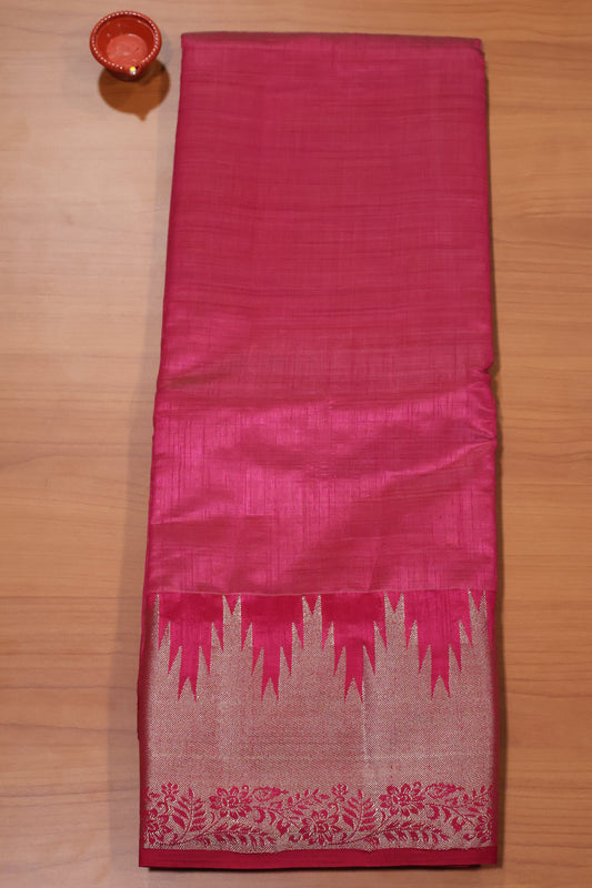 Semi Tussar Saree - Magenta Temp Flower