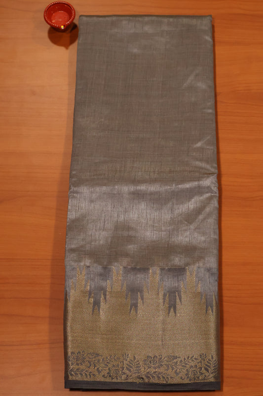 Semi Tussar Saree - Grey Temp Flower