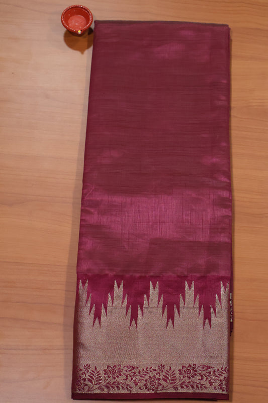 Semi Tussar Saree - Wine Temp Flower