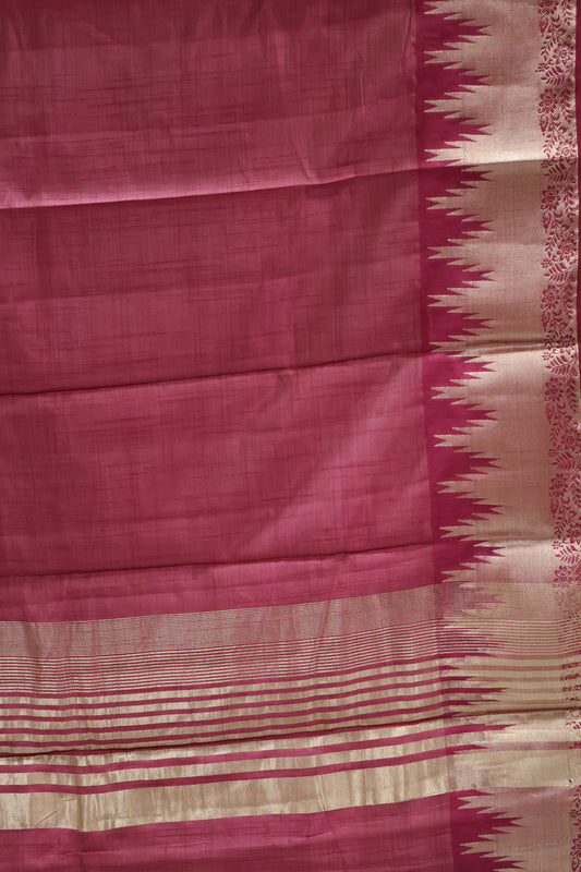 Semi Tussar Saree - Wine Temp Flower
