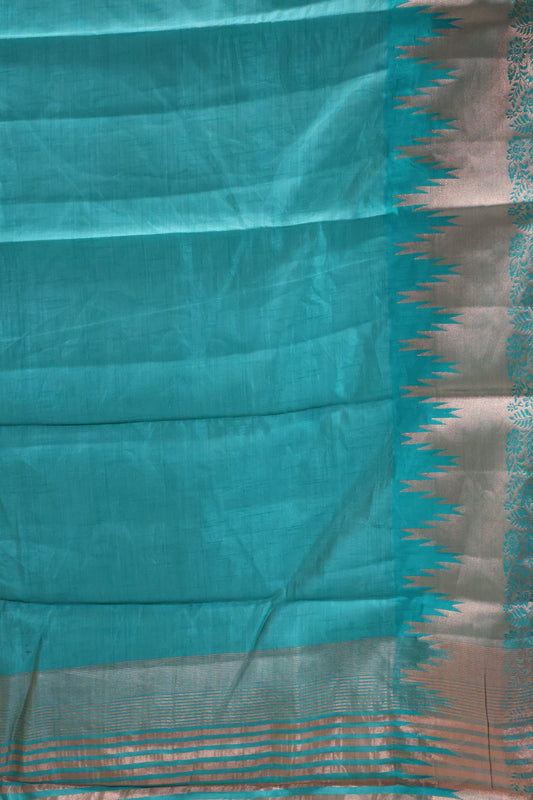 Semi Tussar Saree - Teal Green Temp Flower