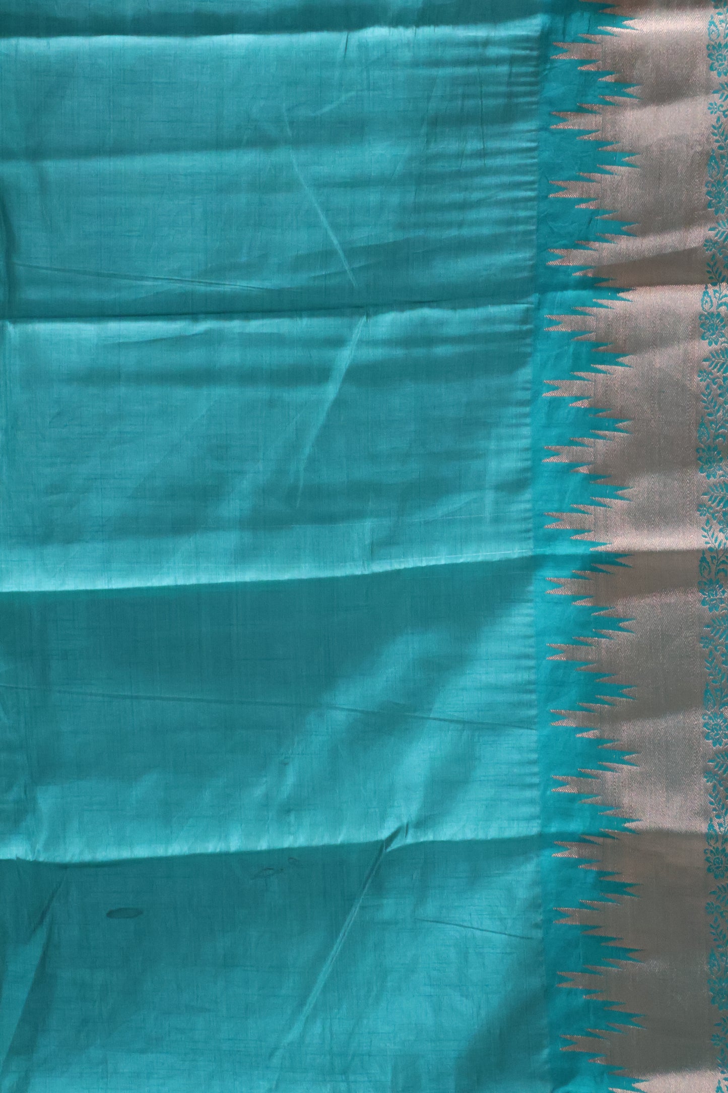 Semi Tussar Saree - Teal Green Temp Flower