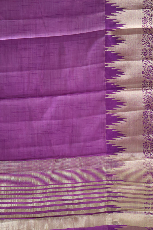 Semi Tussar Saree - Voilet Temp Flower