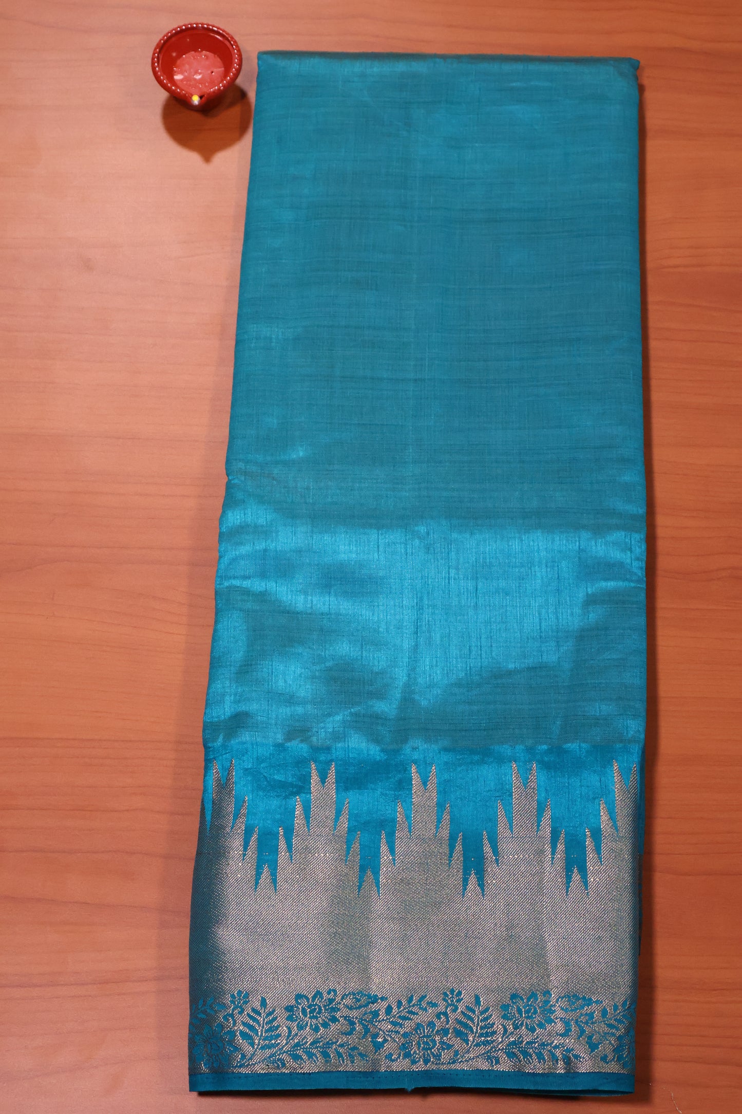 Semi Tussar Saree -Sky Blue Temp Flower