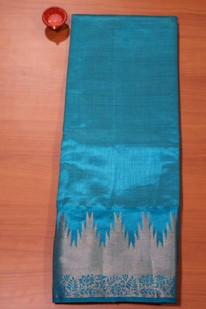 Semi Tussar Saree -Sky Blue Temp Flower
