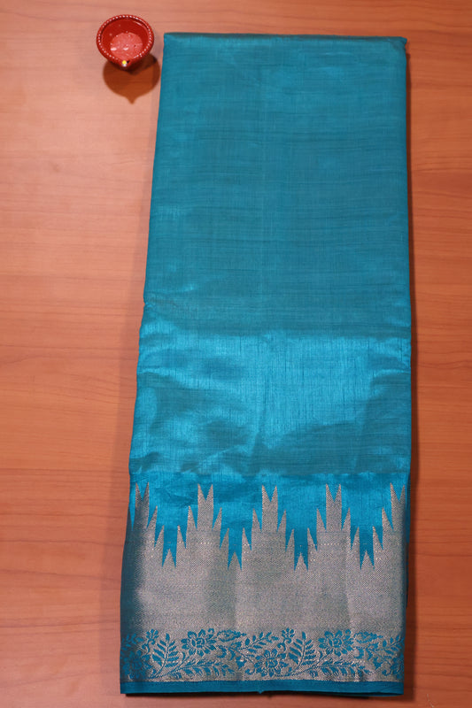 Semi Tussar Saree -Sky Blue Temp Flower
