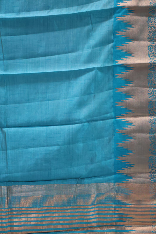 Semi Tussar Saree -Sky Blue Temp Flower