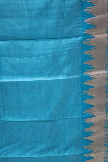 Semi Tussar Saree -Sky Blue Temp Flower