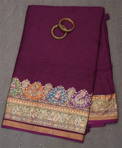 Semi Tussar Saree-Wine Position Print