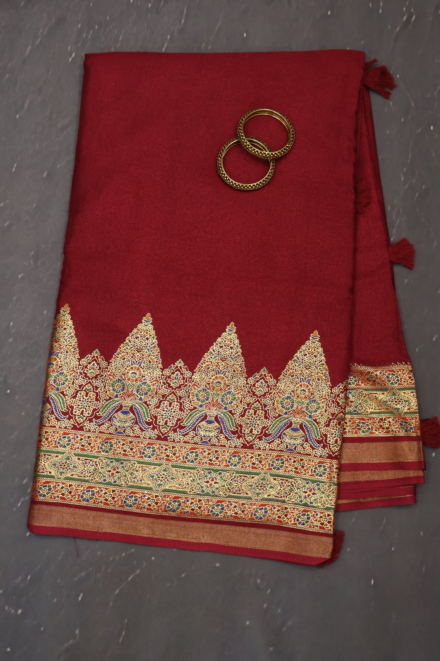 Semi Tussar Saree-Marron Position Print