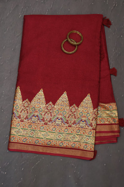 Semi Tussar Saree-Marron Position Print