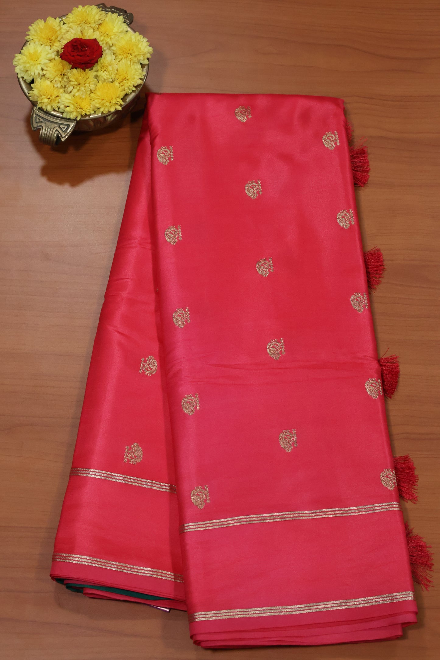 Semi Soft Silk Saree- Pink Plain Double Border