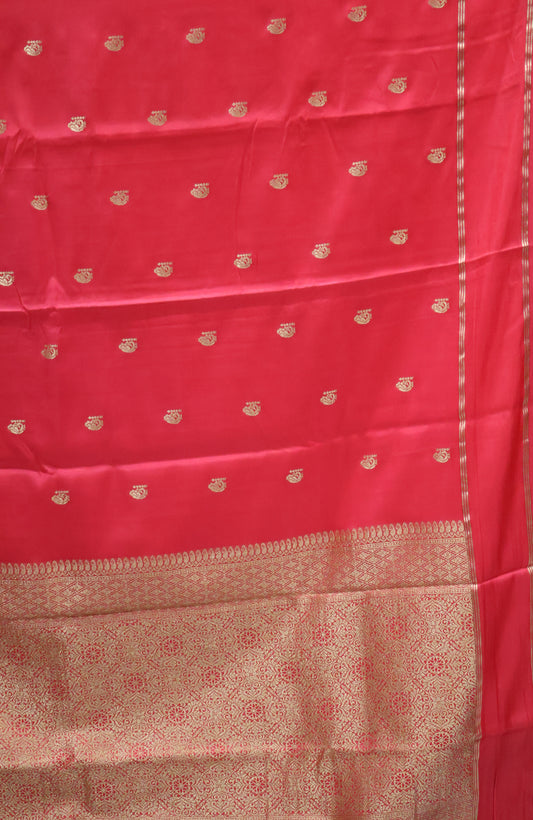 Semi Soft Silk Saree- Pink Plain Double Border