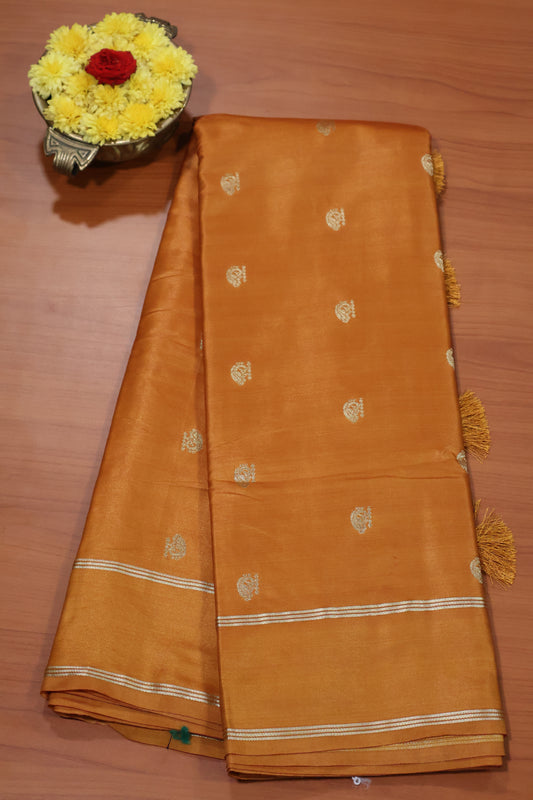 Semi Soft Silk Saree- Mustard Plain Double Border