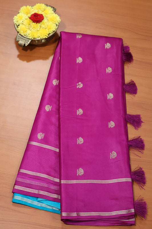 Semi Soft Silk Saree- Purple Plain Double Border