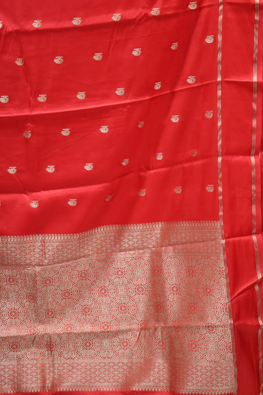 Semi Soft Silk Saree-Red Plain Double Border