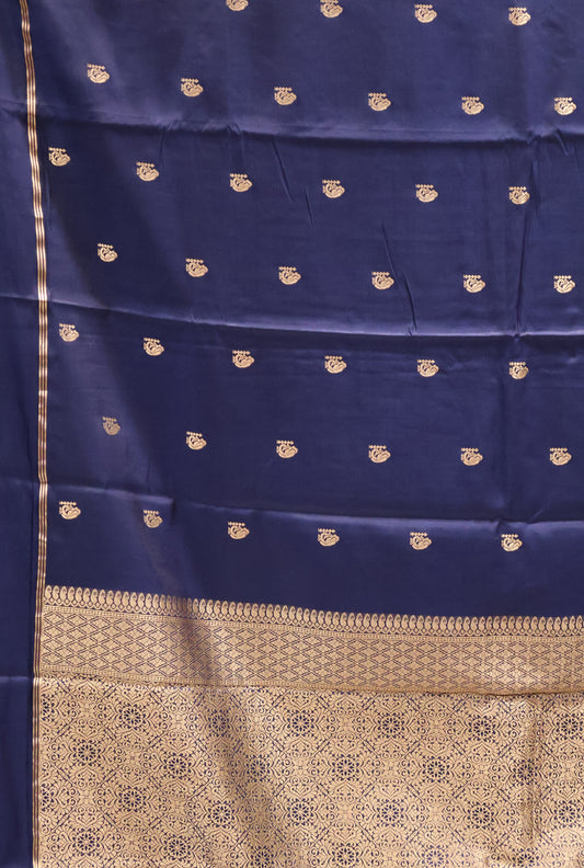 Semi Soft Silk Saree-Navy Blue Plain Double Border