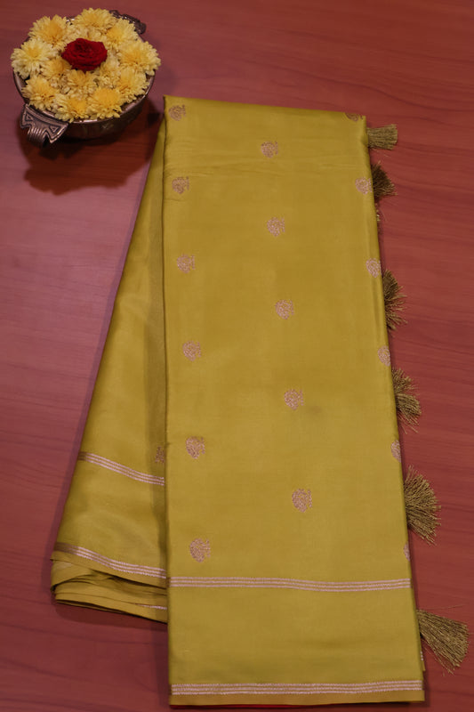 Semi Soft Silk Saree-Yellow Plain Double Border