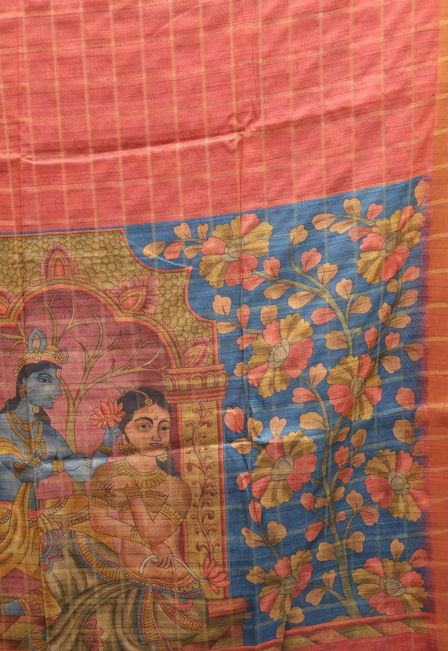 Semi Tussar Saree -Red Rukmini Print