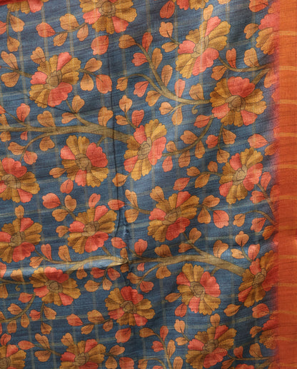 Semi Tussar Saree -Red Rukmini Print