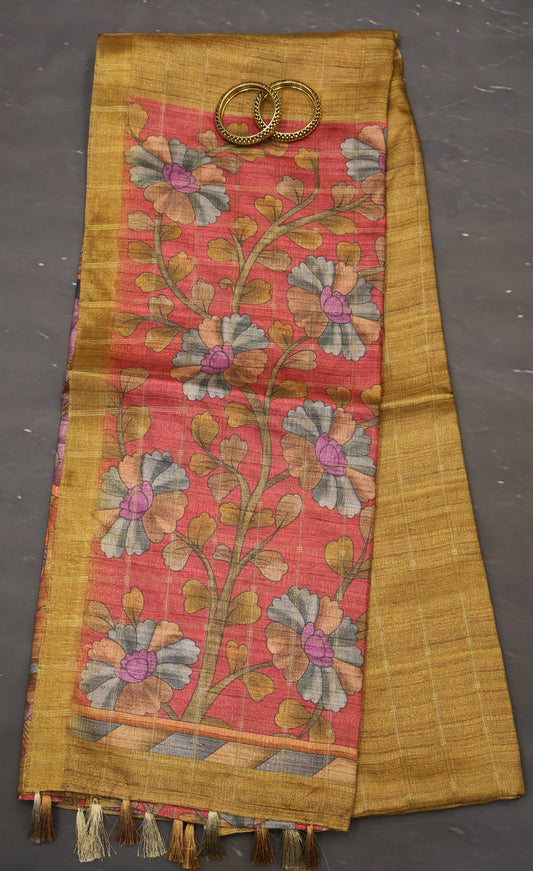 Semi Tussar Saree -Mustard Rukmini Print