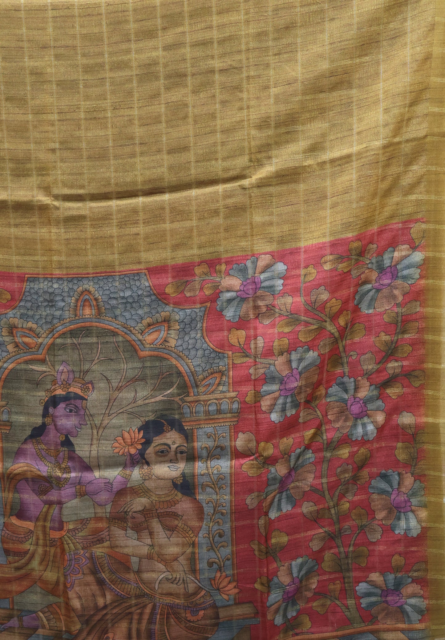 Semi Tussar Saree -Mustard Rukmini Print