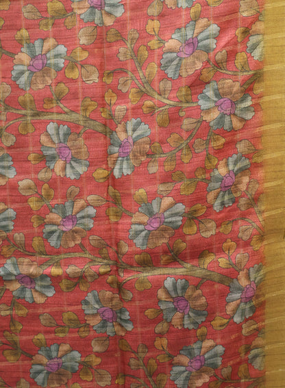 Semi Tussar Saree -Mustard Rukmini Print