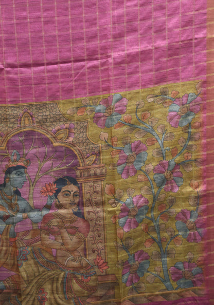 Semi Tussar Saree -Purple Rukmini Print