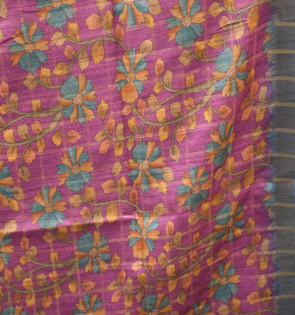 Semi Tussar Saree -Blue Bansuri Print