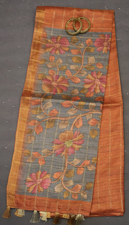Semi Tussar Saree -Honey Bansuri Print