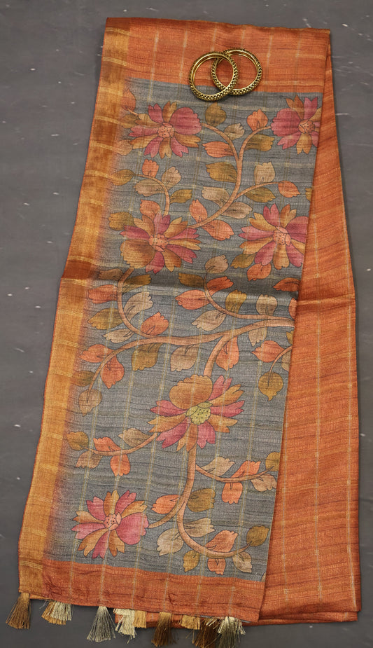Semi Tussar Saree -Honey Bansuri Print