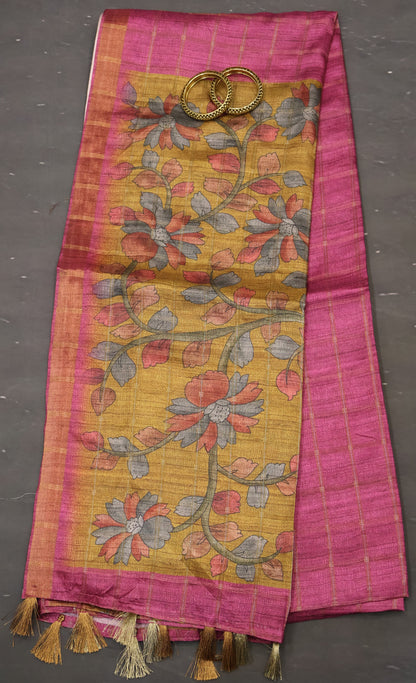 Semi Tussar Saree - Bansuri Print Purple
