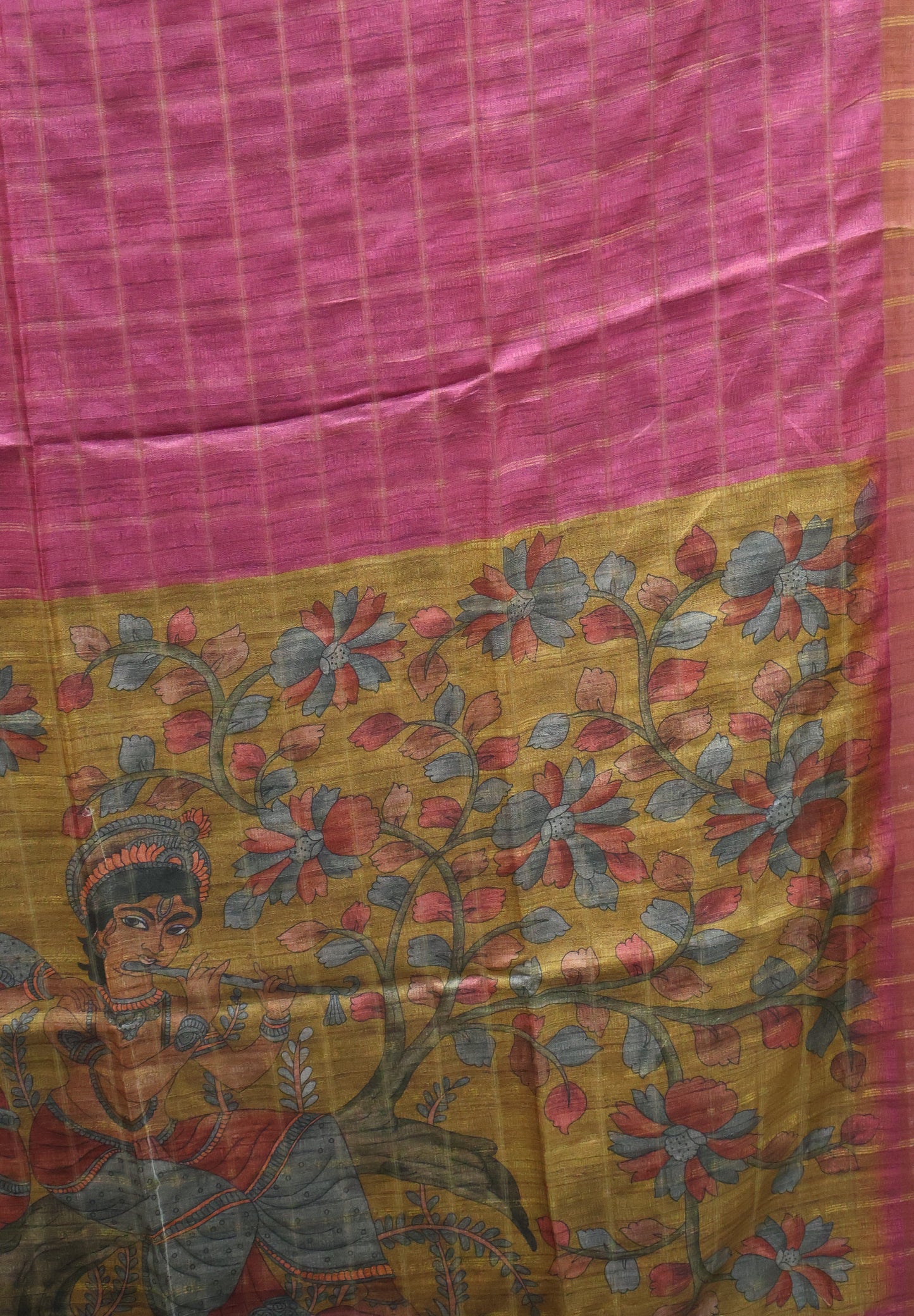 Semi Tussar Saree - Bansuri Print Purple