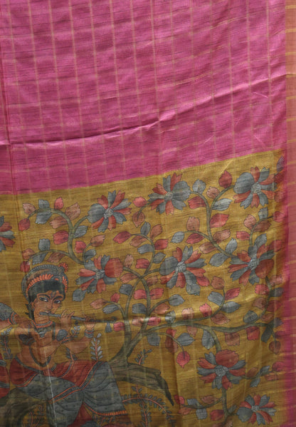 Semi Tussar Saree - Bansuri Print Purple