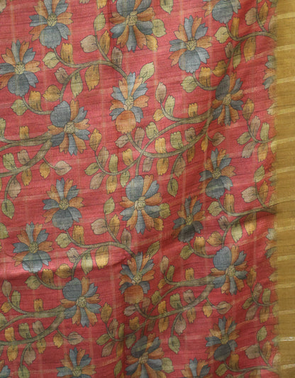 Semi Tussar Saree - Bansuri Print Mustard