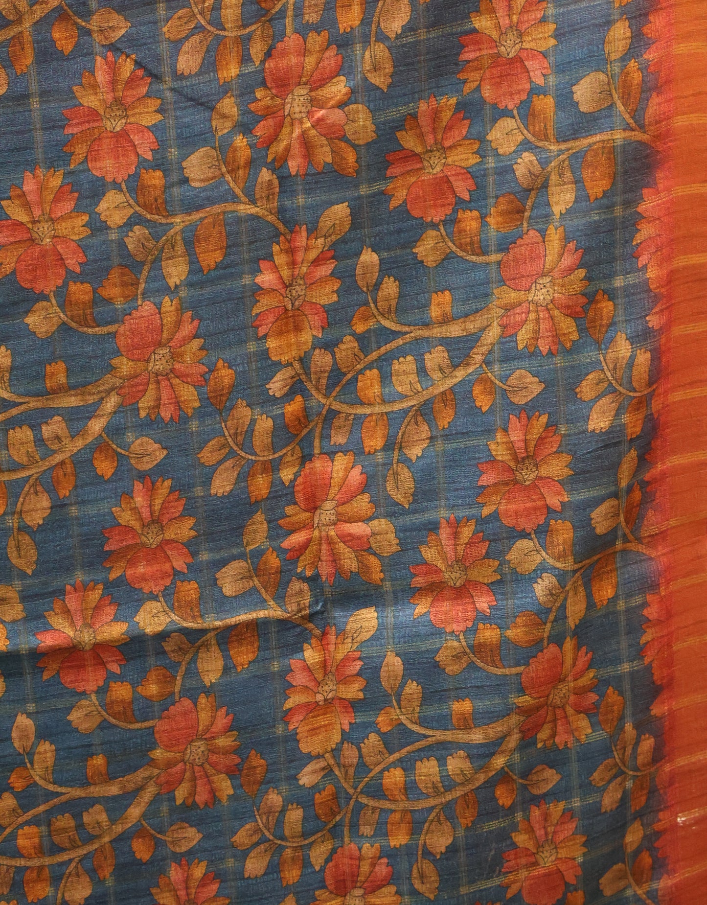 Semi Tussar Saree - Bansuri Print Red