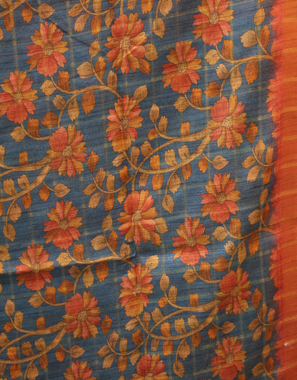 Semi Tussar Saree - Bansuri Print Red