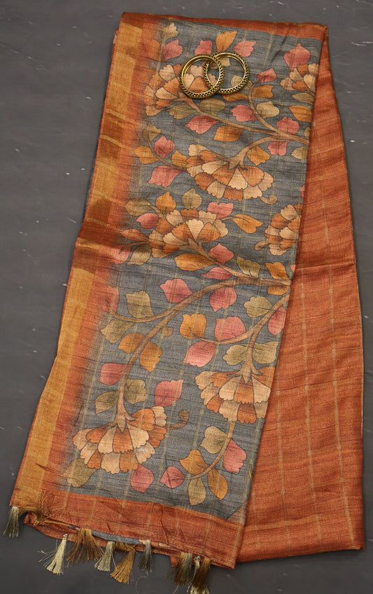 Semi Tussar Saree - Meera Print Honey