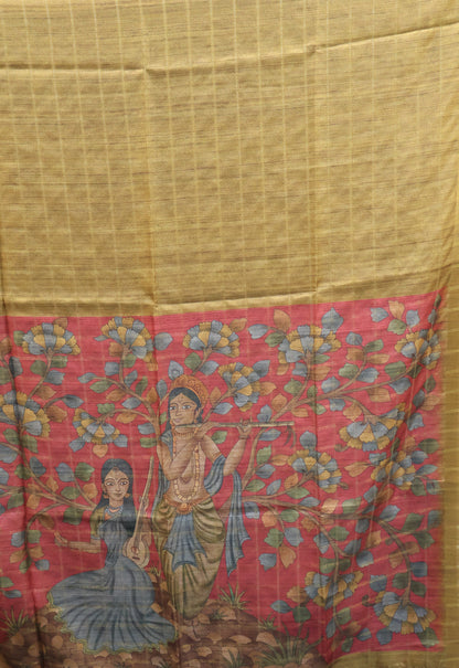 Semi Tussar Saree - Meera Print Mustard