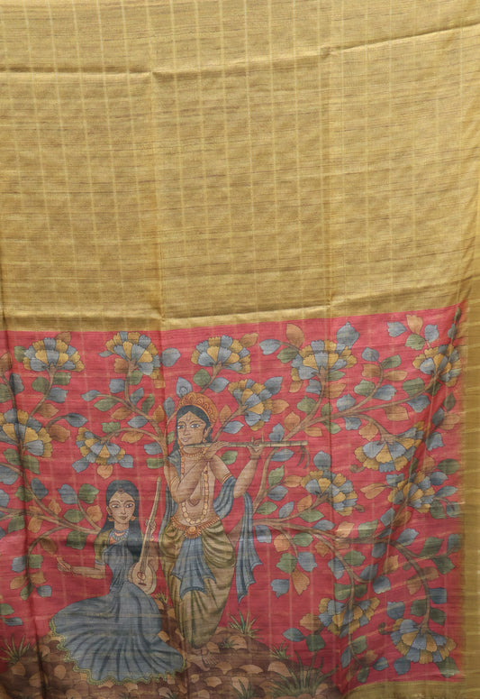 Semi Tussar Saree - Meera Print Mustard