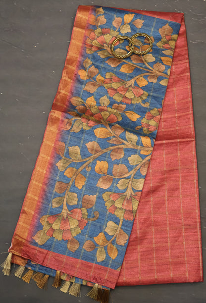 Semi Tussar Saree - Meera Print Red