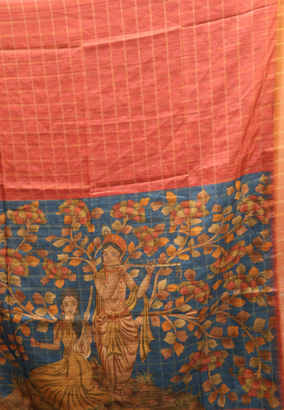 Semi Tussar Saree - Meera Print Red