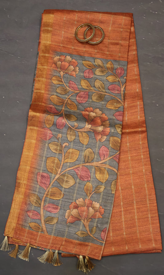 Semi Tussar Saree - Radha Krishna Print Honey