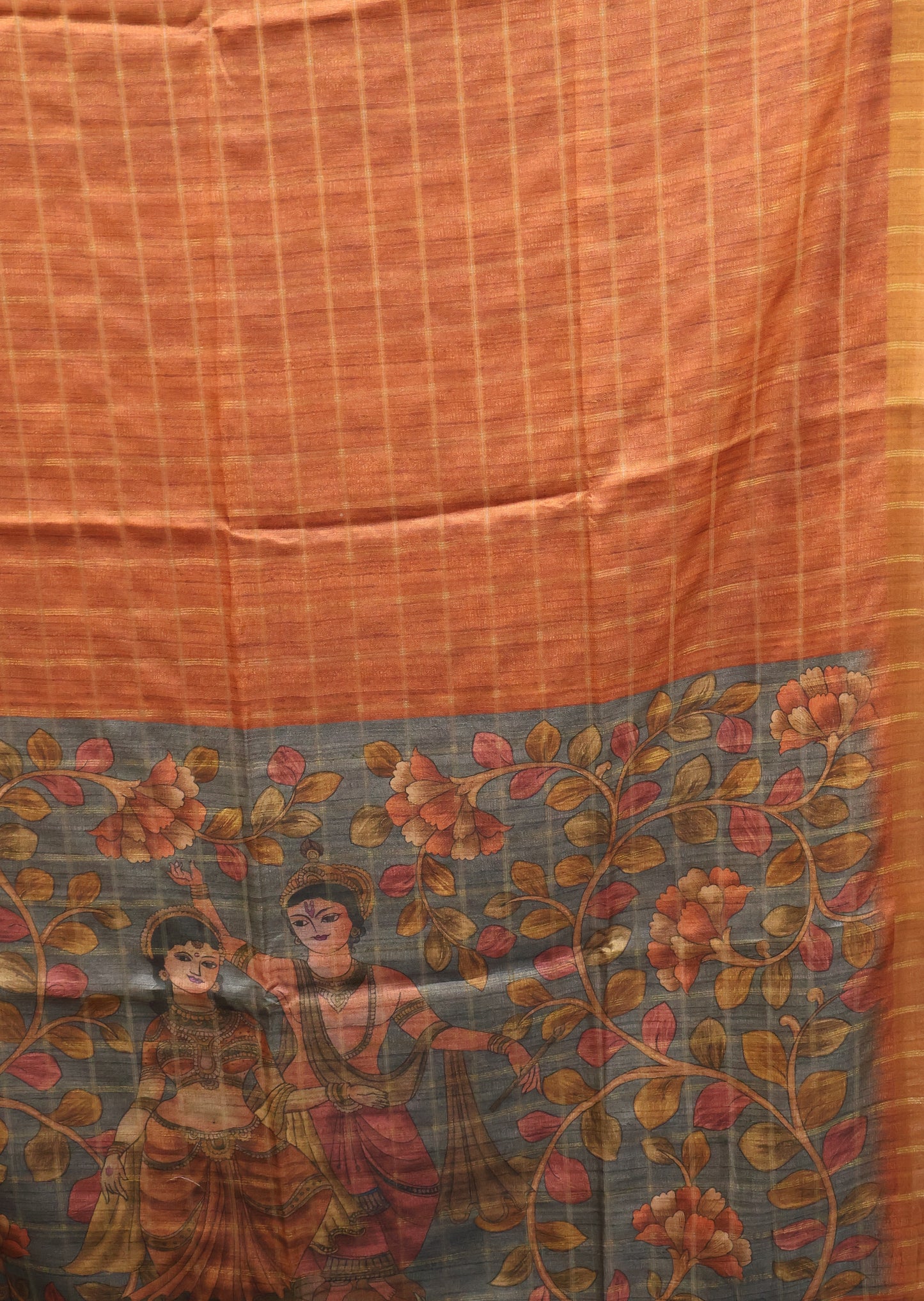 Semi Tussar Saree - Radha Krishna Print Honey
