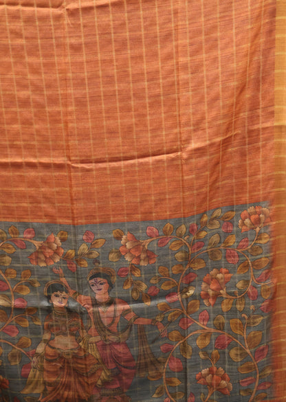 Semi Tussar Saree - Radha Krishna Print Honey