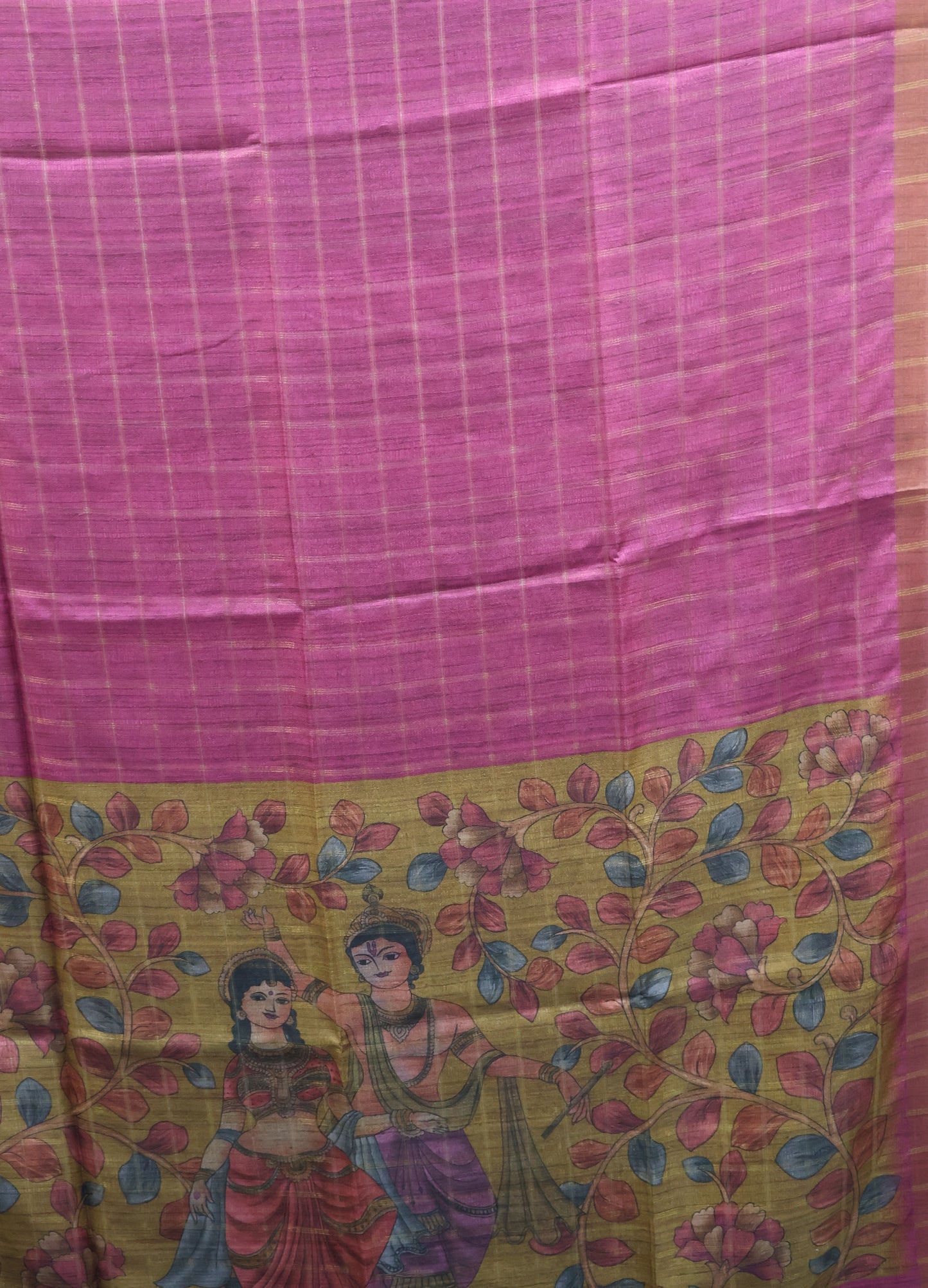 Semi Tussar Saree - Radha Krishna Print Purple