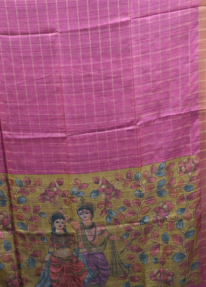 Semi Tussar Saree - Radha Krishna Print Purple