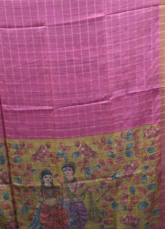Semi Tussar Saree - Radha Krishna Print Purple